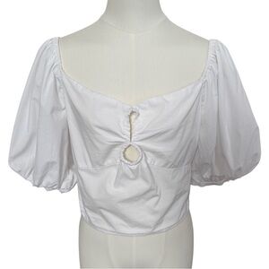 Abercrombie & Fitch White Puff Sleeve Feminine Cotton Stretch Blouse